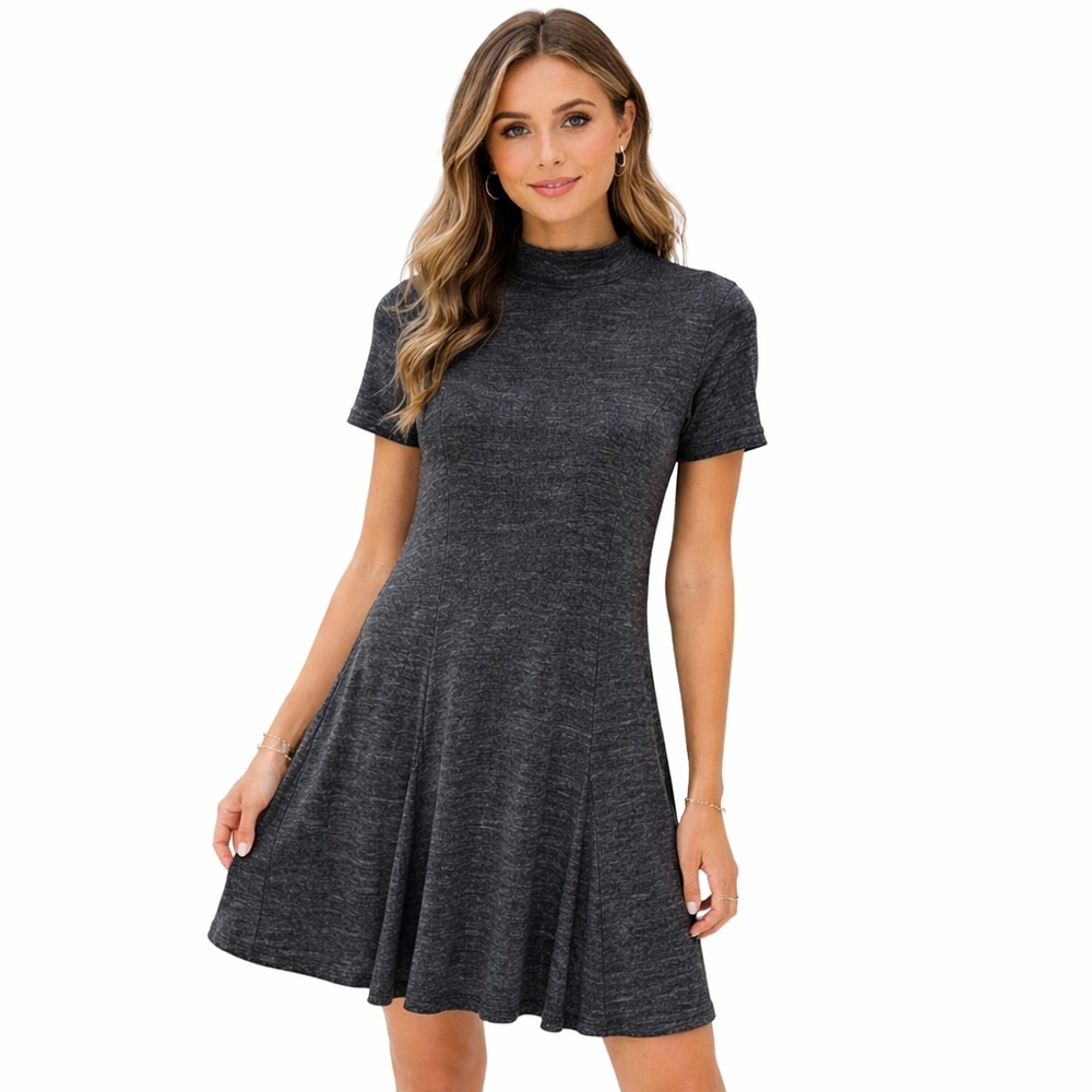 NWT Hem & Thread Stretchy Mock Neck Fit & Flare Dress